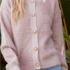 Hem and Thread Women's Pink Sweater with pearl buttons